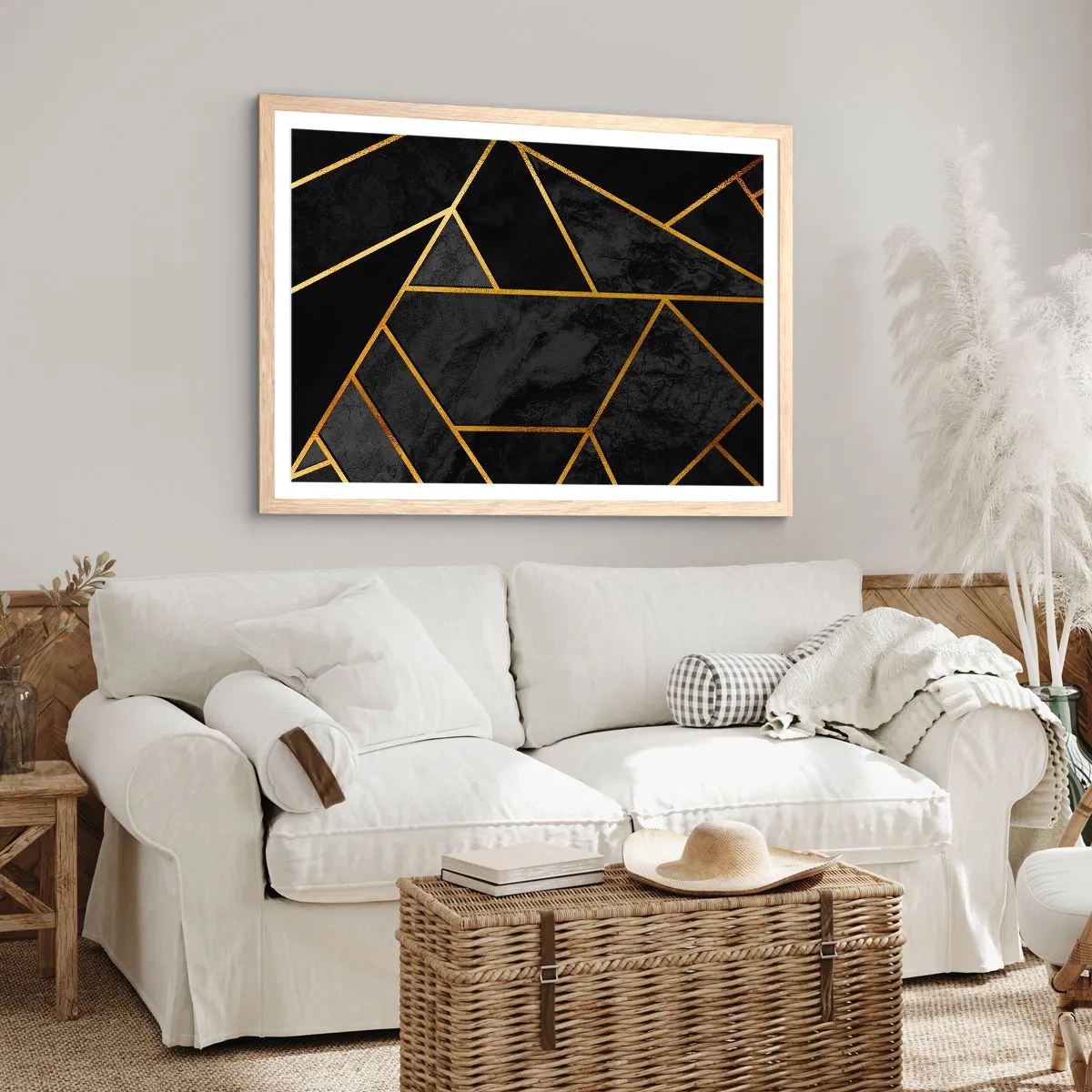 Poszter világos tölgy keretben - Sötétség és ragyogás - 91x61 cm