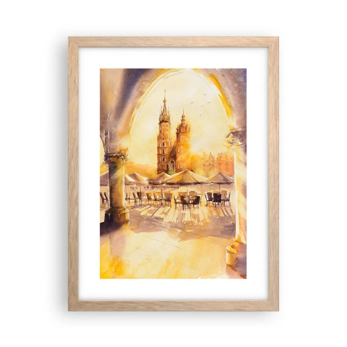 Poszter világos tölgy keretben - Napkelte a krakkói piactér felett - 30x40 cm