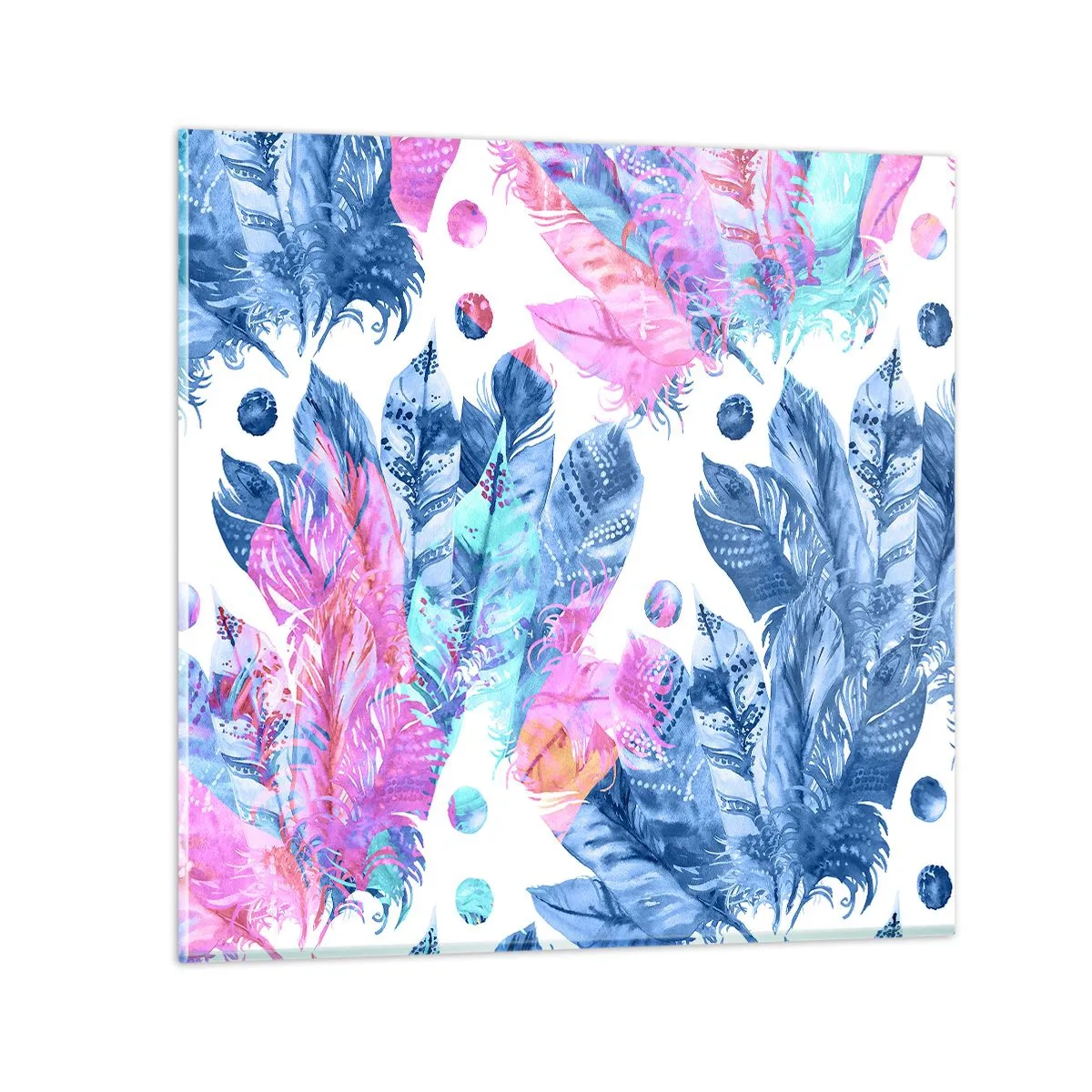Üveg kép - Rózsaszín és kék tollak - 50x50 cm