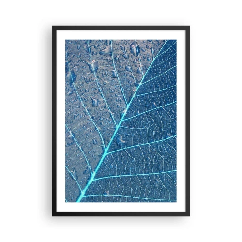 Poszter fehér keretben - Kék árnyalatú levél közeli képe - 50x70cm - Az élet kékben - Modern fali dekoráció nappalihoz és hálószobához ARTTOR