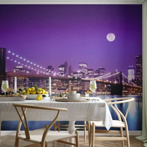 Öntapadós Fotótapéta Deluxe Sticker - A nagyváros fényei lilában - Város, New York, Brooklyn híd - 100x70 cm