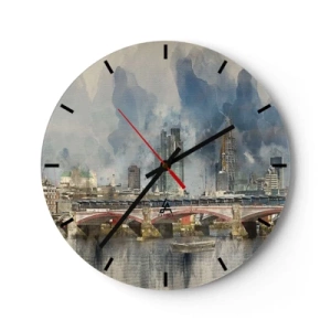 Falióra, Óra - London Bridge és a városkép akvarell stílusban - 30x30cm - London teljes pompájában - Modern fali dekoráció nappalihoz, konyhához és hálószobához ARTTOR