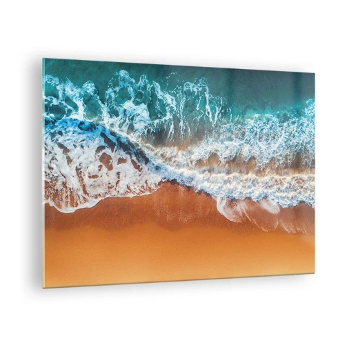 Üveg kép - Madártávlatból az óceán partjának csapódó hullámai - 70x50cm - Mindig párban - Modern fali dekoráció nappalihoz és hálószobához ARTTOR