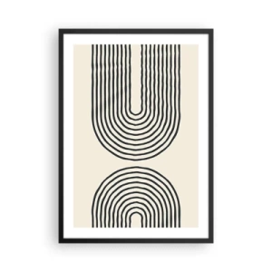 Poszter fehér keretben - Egy absztrakt minta szimmetrikus íveket alkotó vonalakkal minimalista stílusban. - 50x70cm - Bármelyik percben ... - Modern fali dekoráció nappalihoz és hálószobához ARTTOR