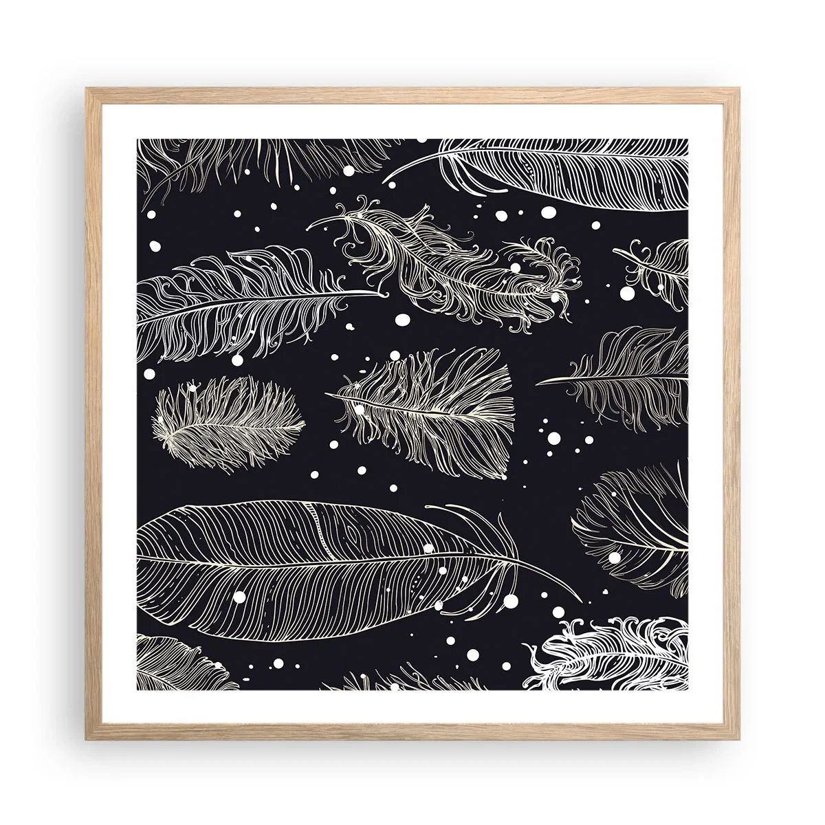 Poszter világos tölgy keretben - Tollas csipke - 60x60 cm