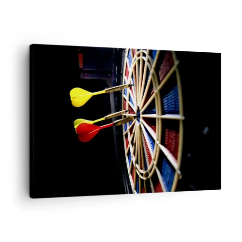 Vászonkép - Egy darts tábla, fekete alapon ütődárdásokkal - 70x50cm - Pont a lényeg - Modern fali dekoráció nappalihoz és hálószobához ARTTOR