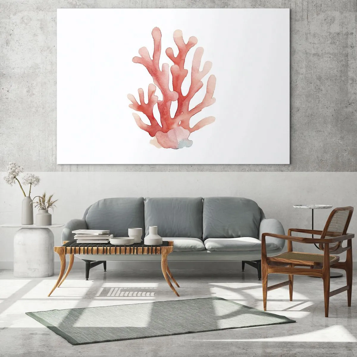Üveg kép - Akvarell rózsaszín korall fehér háttér - 70x50cm - A korall színe - Modern fali dekoráció nappalihoz és hálószobához ARTTOR