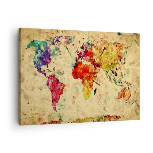 Vászonkép - A világtérkép színes, művészi értelmezése - 70x50cm - Az élet, mint a színes térképpapír - Modern fali dekoráció nappalihoz és hálószobához ARTTOR
