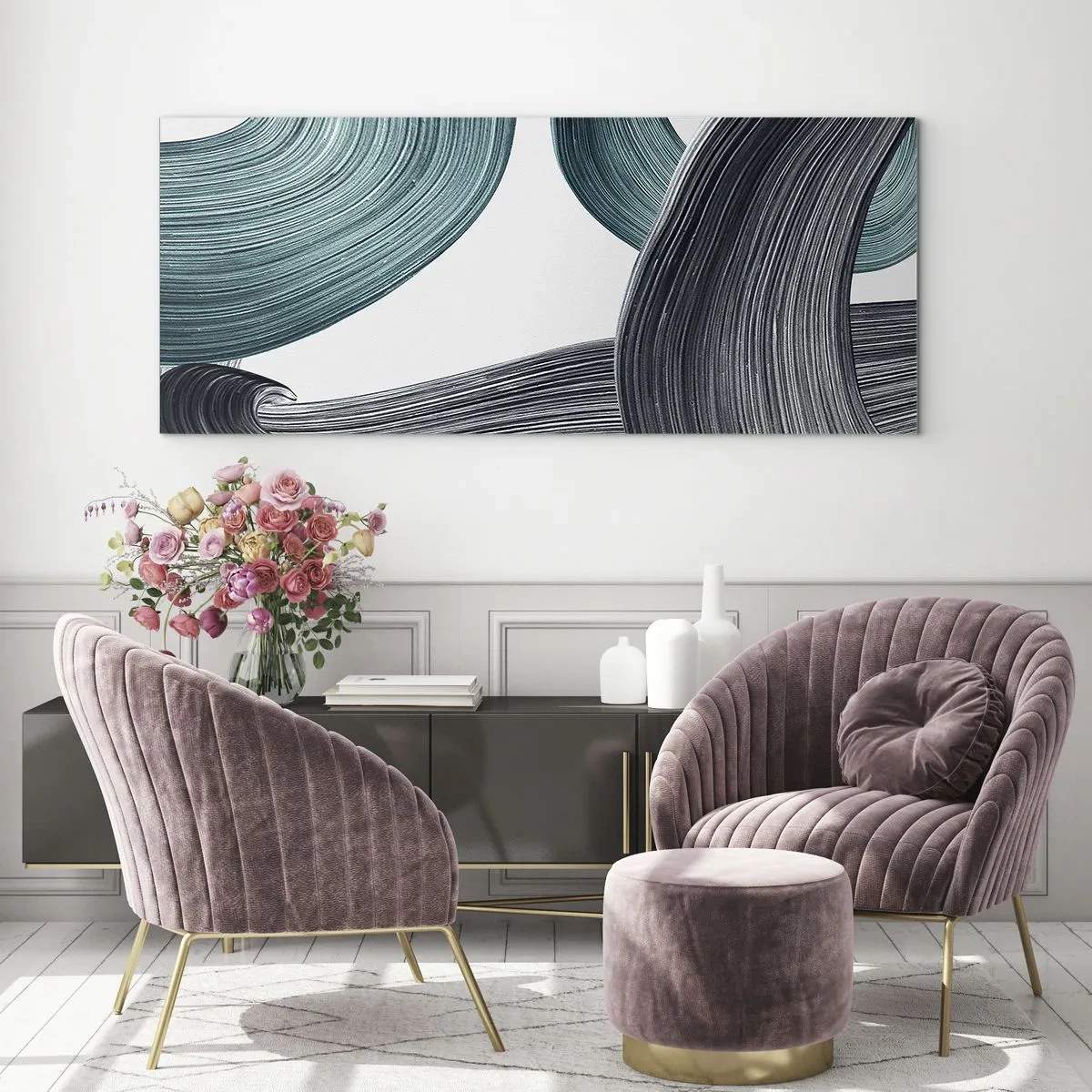 Üveg kép - Smaragdzöld és fekete nyomok - 160x50 cm