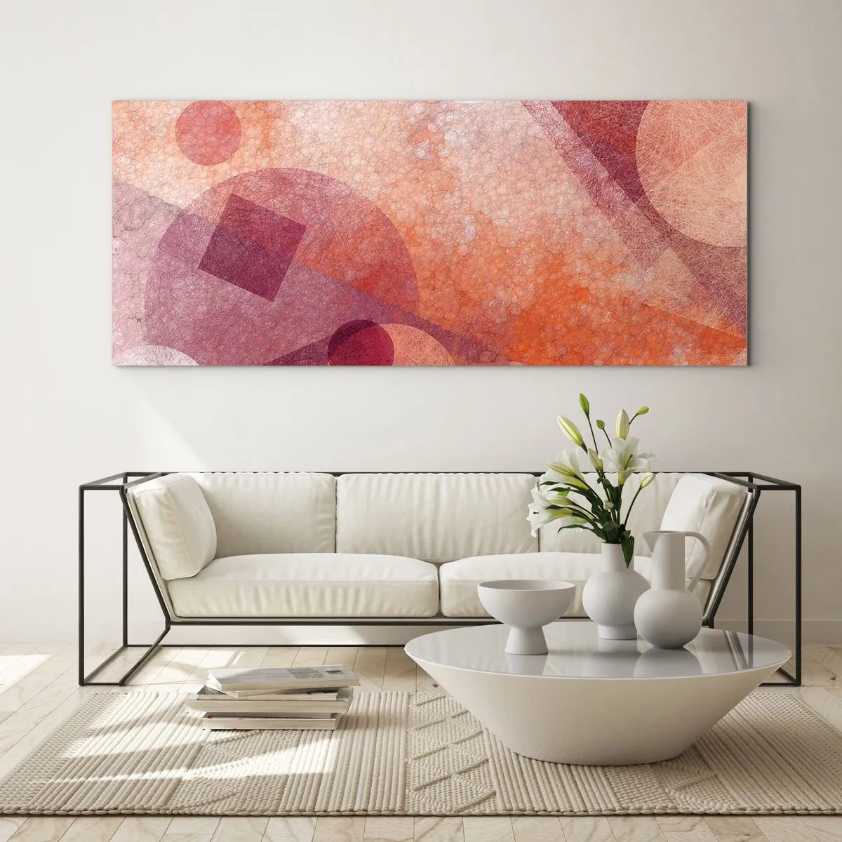 Üveg kép - Geometriai transzformációk rózsaszínben - 90x30 cm