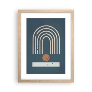 Poszter világos tölgy keretben - Geometria sötétkék háttéren - 30x40 cm