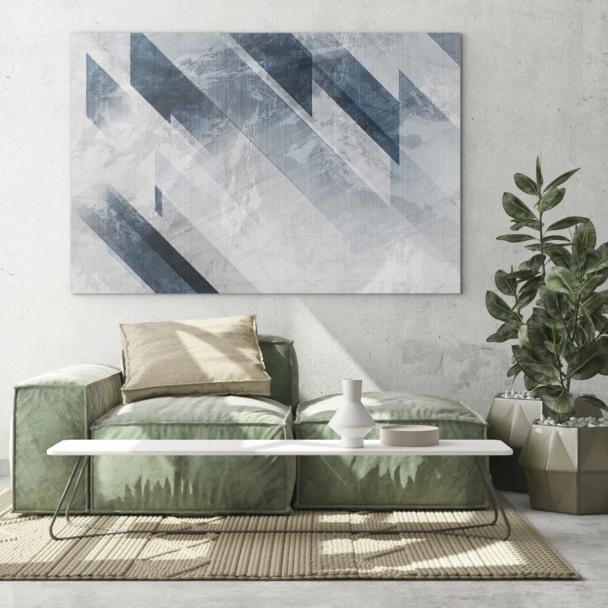 Üveg kép - Geometrikus csíkok szürke és sötétkék árnyalatokban - 70x50cm - Térkompozíció - szürke mozgás - Modern fali dekoráció nappalihoz és hálószobához ARTTOR