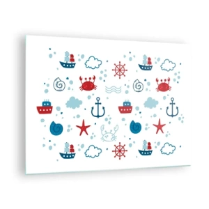 Üveg kép - Tengerészeti minták rákokkal, horgonyokkal és hajókkal - 70x50cm - Tengeri mese - Modern fali dekoráció nappalihoz és hálószobához ARTTOR
