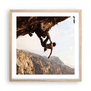 Poszter világos tölgy keretben - A világ egy szikladarabon összezsugorodott egy kézben  - 50x50 cm