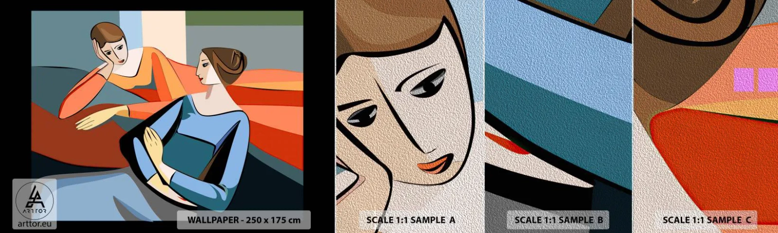 Fotótapéta Minta Premium Sand - A bizalmak pillanata - Kubizmus, portré, Nők - 100x30 cm