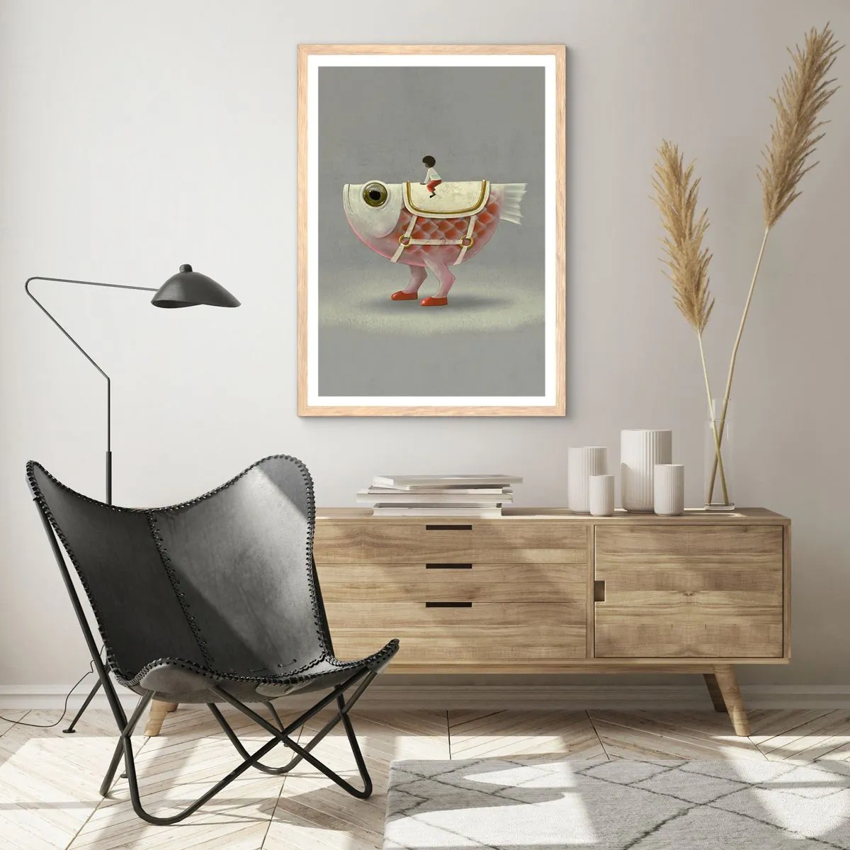 Poszter világos tölgy keretben - A halas lovas - 40x50 cm