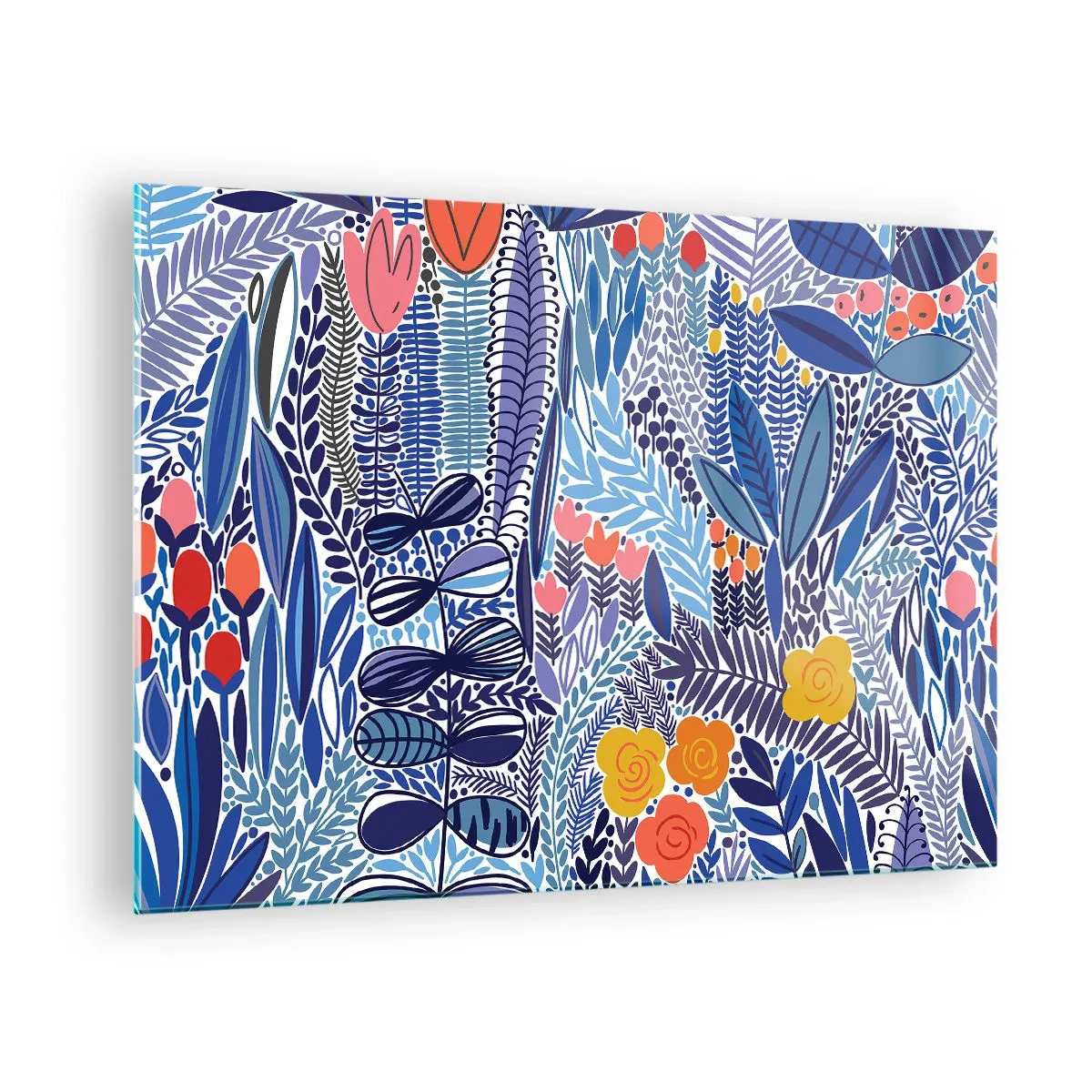 Üveg kép - Színes trópusi stílusú növénykompozíció - 70x50cm - Hawaii kert - Modern fali dekoráció nappalihoz és hálószobához ARTTOR