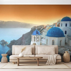 Öntapadós Fotótapéta Deluxe Sticker - Santorini – rásimulva a sziklákra - Tájkép, Görögország, Santorini - 450x315 cm