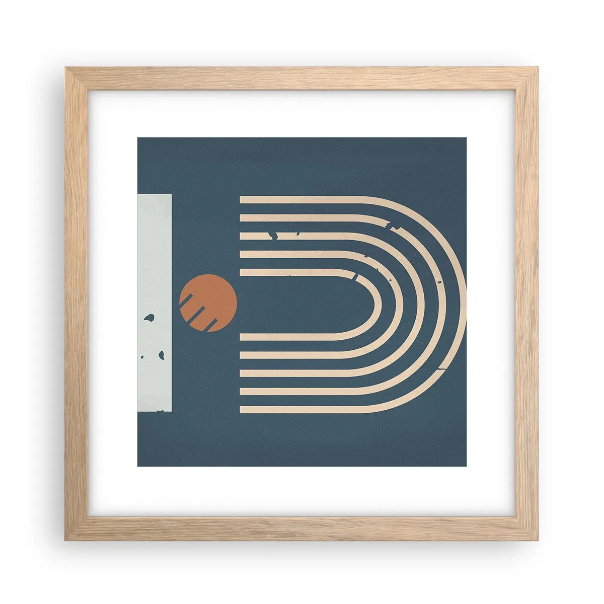 Poszter világos tölgy keretben - Geometria sötétkék háttéren - 30x30 cm