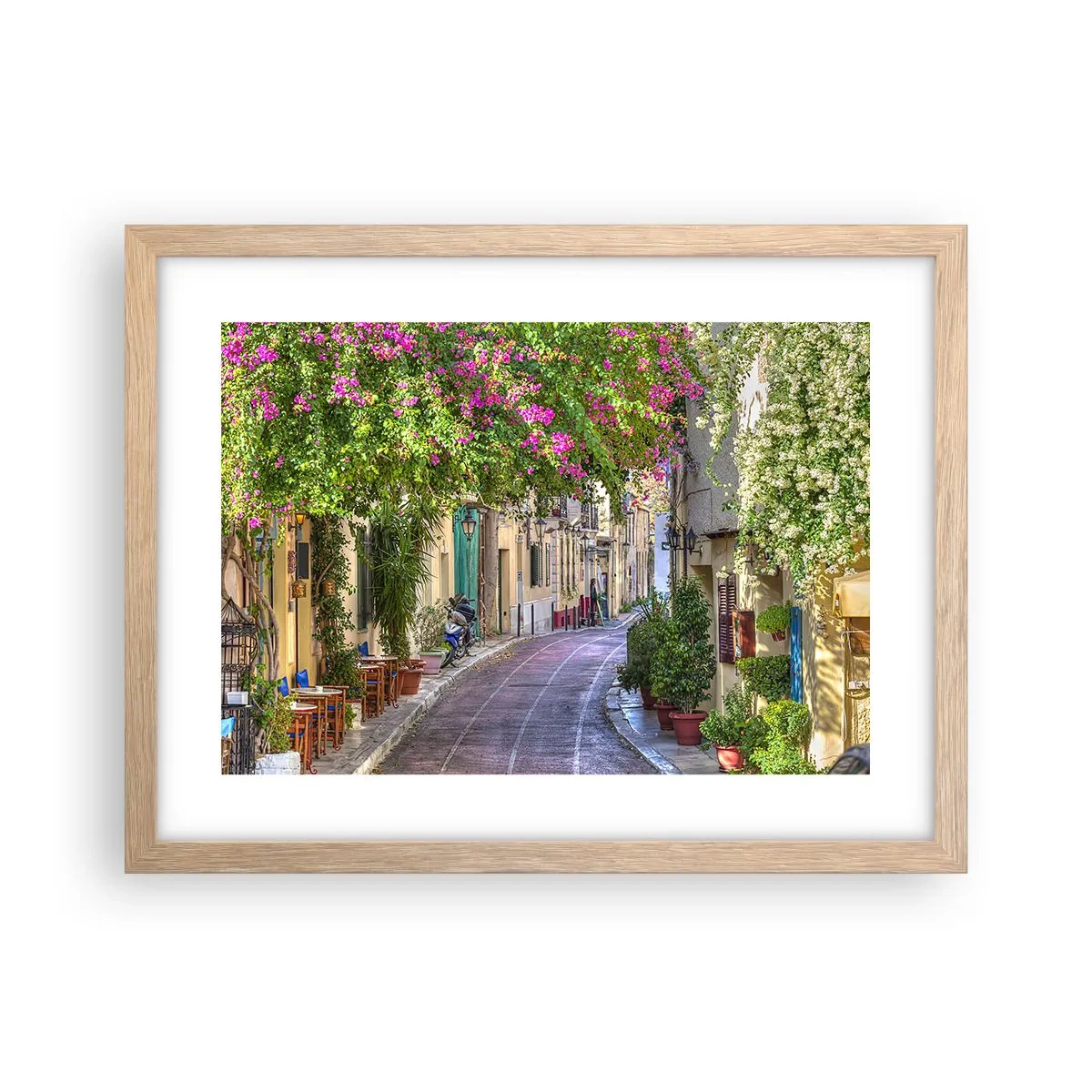 Poszter világos tölgy keretben - Virágzó sikátor - 40x30 cm