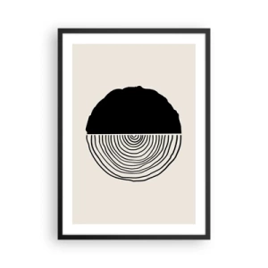 Poszter fehér keretben - Egy minimalista grafika, amely egy fa keresztmetszetét ábrázolja - 50x70cm - Fele fele - Modern fali dekoráció nappalihoz és hálószobához ARTTOR