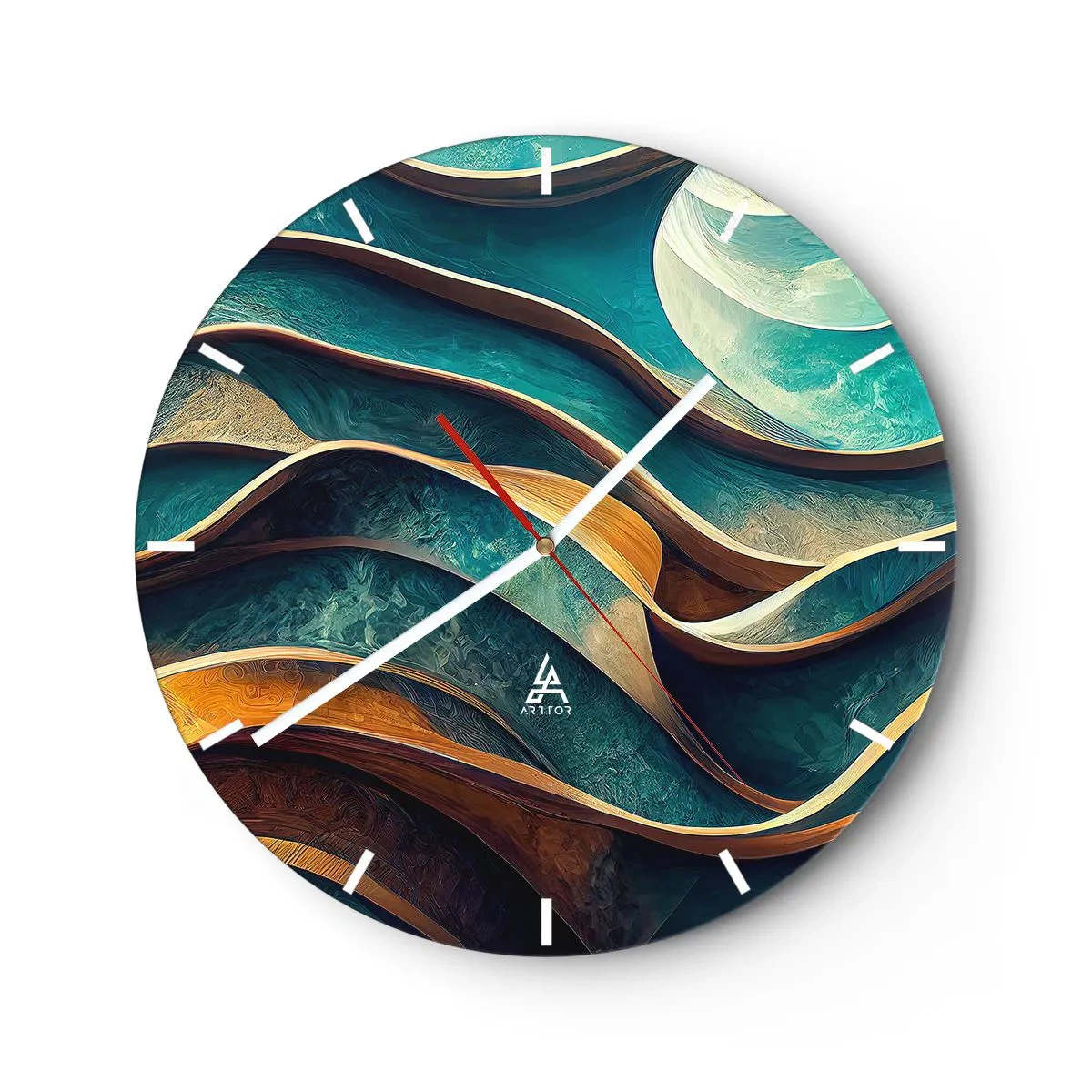 Falióra, Óra - Kék és barna absztrakt hullámok 3D-s hatással - 30x30cm - Kék kanyarulatok - Modern fali dekoráció nappalihoz, konyhához és hálószobához ARTTOR
