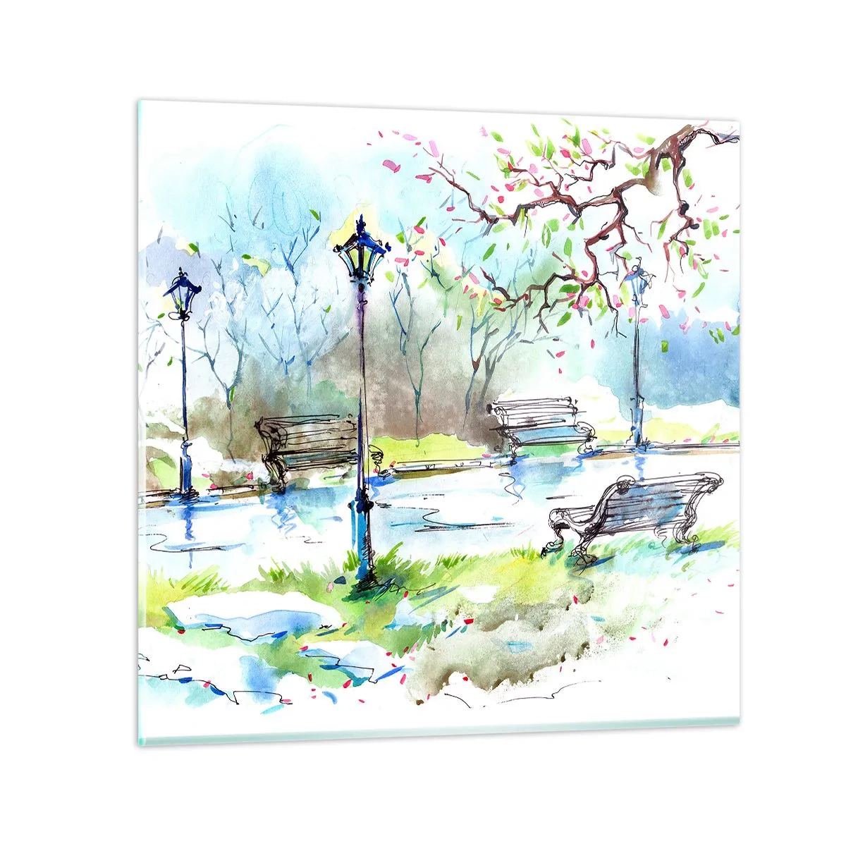 Üveg kép - A park csendjének varázsa - 30x30 cm