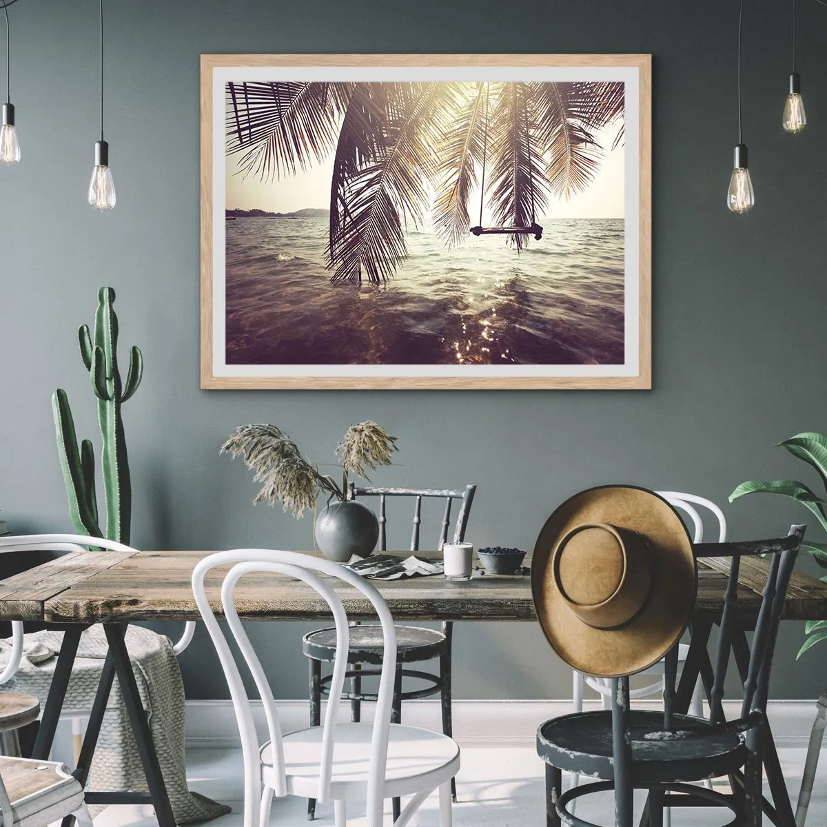 Poszter világos tölgy keretben - Tetszés szerint hintázhat a felhők között - 70x50 cm