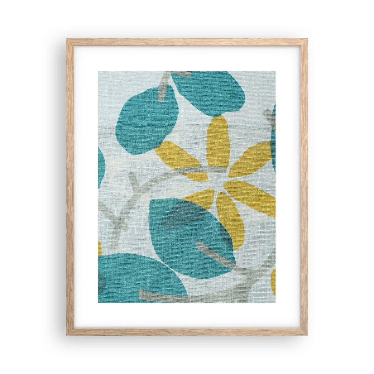 Poszter világos tölgy keretben - Azúrkék levelek között - 40x50 cm