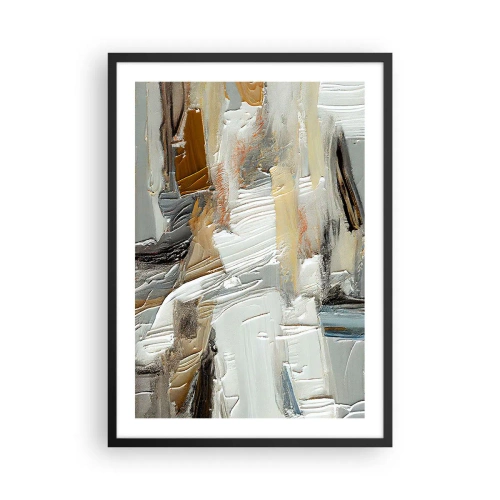 Poszter fehér keretben - Texturális absztrakció semleges árnyalatokban - 50x70cm - Színes rétegződés - Modern fali dekoráció nappalihoz és hálószobához ARTTOR