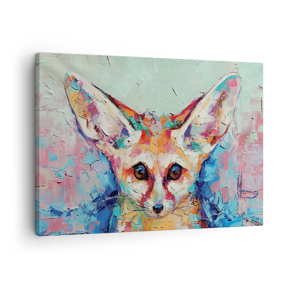 Vászonkép - Egy sivatagi róka színes portréja expresszív festészet stílusában. - 70x50cm - Készen álltok rám? - Modern fali dekoráció nappalihoz és hálószobához ARTTOR