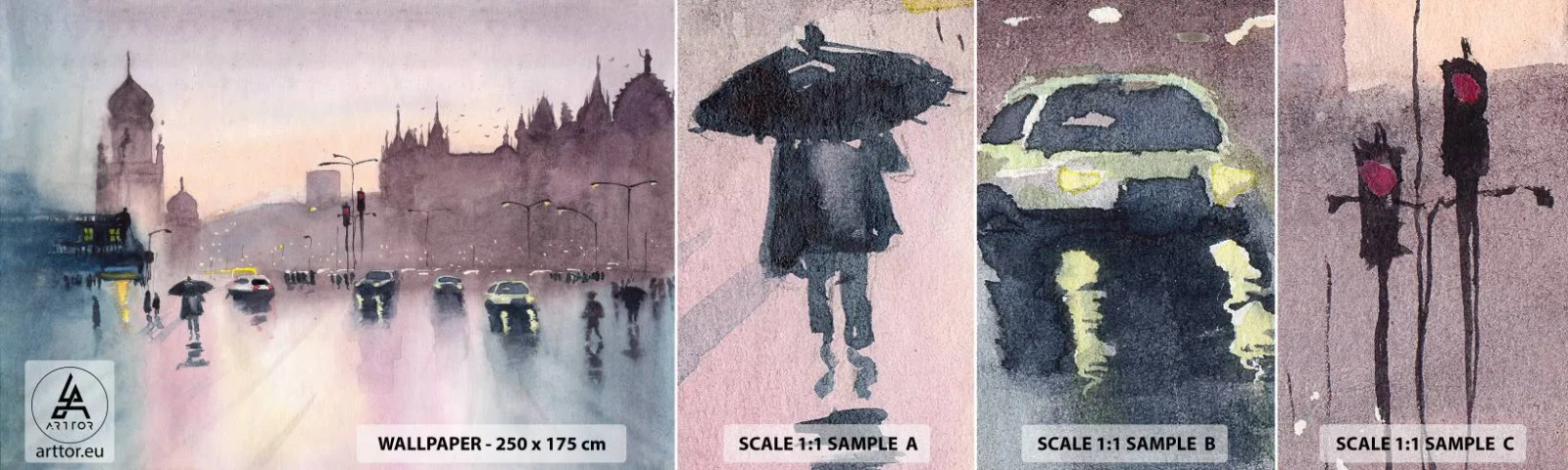 Fotótapéta Minta Öntapadós Deluxe Sticker - Az esős ködben - Város, Építészet, Műemlékek - 100x30 cm