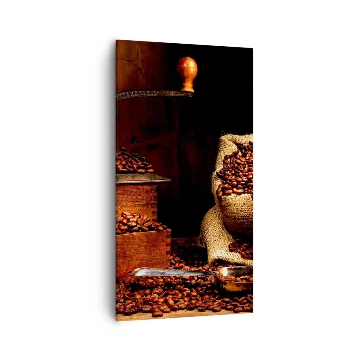 Vászonkép - Csendélet szemes kávéval és darálóval - 55x100 cm