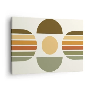 Vászonkép - Geometrikus kompozíció félkörökkel és földszínű csíkokkal - 70x50cm - A Föld színeiben - Modern fali dekoráció nappalihoz és hálószobához ARTTOR