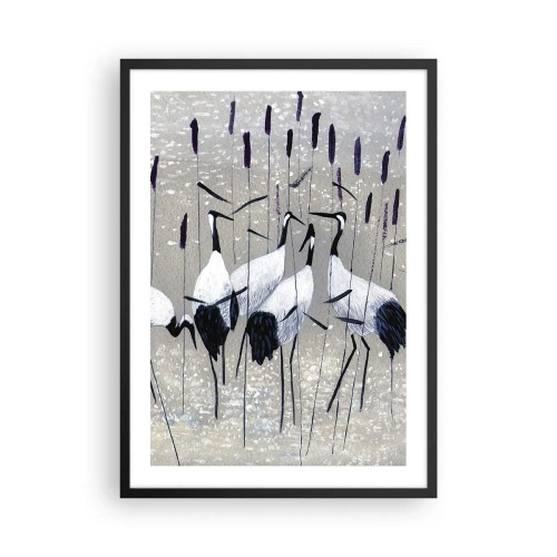 Poszter fehér keretben - Daruk kecsessége a fű és a víz finom tájában - 50x70cm - A sajátjaik között - Modern fali dekoráció nappalihoz és hálószobához ARTTOR