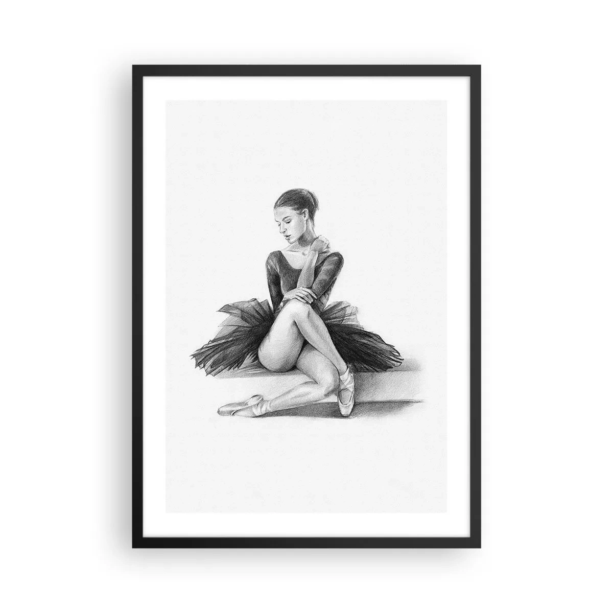 Poszter fehér keretben - Vázlat egy balerináról, aki nyugalmi állapotban ül - 50x70cm - A tánccal elvarázsolva - Modern fali dekoráció nappalihoz és hálószobához ARTTOR