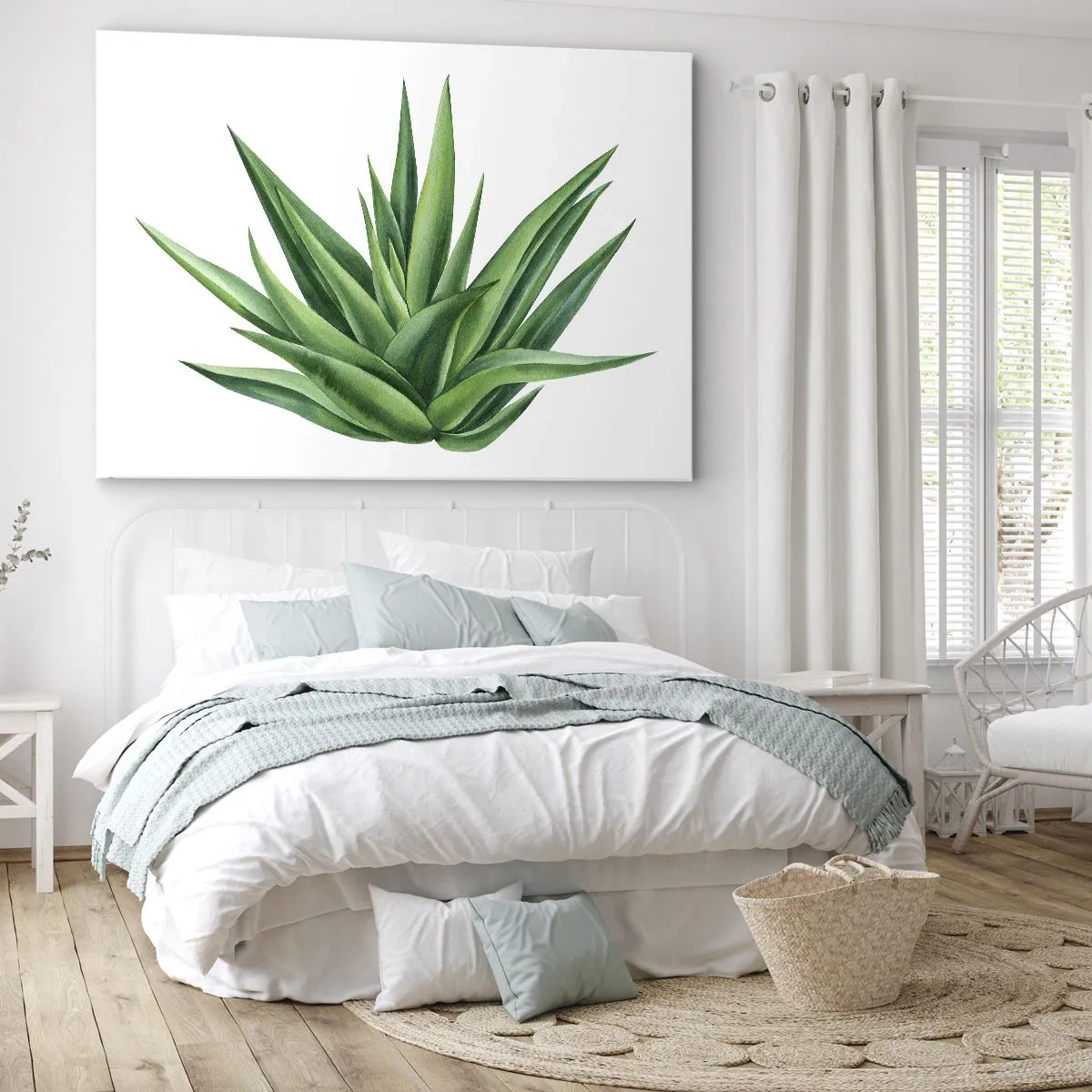 Vászonkép - Egy lédús zöld növény fehér alapon - 70x50cm - Zöld - erő - élet - Modern fali dekoráció nappalihoz és hálószobához ARTTOR