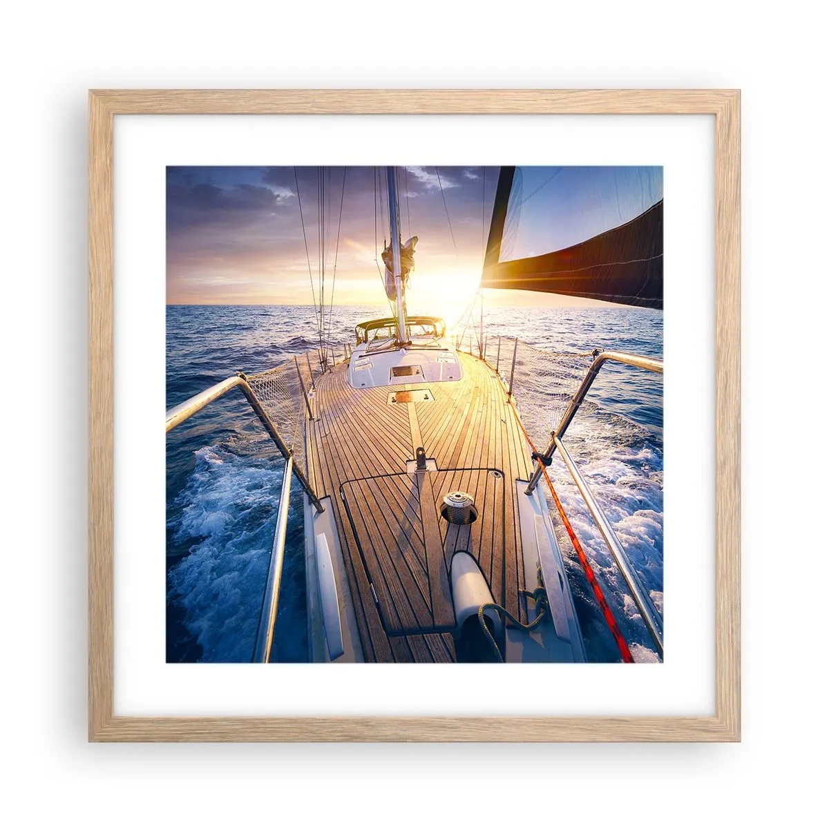 Poszter világos tölgy keretben - Futás a hullámokon - 40x40 cm