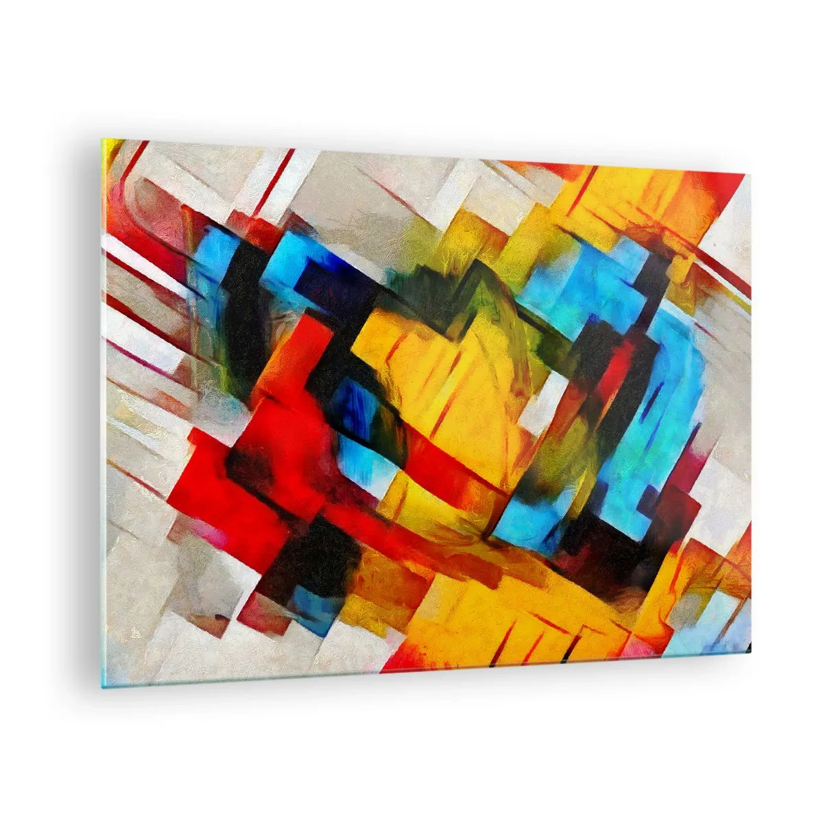 Üveg kép - Geometriai alakzatok absztrakt kompozíciója - 70x50cm - Többszínű réteges - Modern fali dekoráció nappalihoz és hálószobához ARTTOR