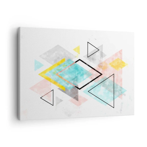 Vászonkép - Színes geometrikus minták fehér alapon - 70x50cm - Geometriai játék - Modern fali dekoráció nappalihoz és hálószobához ARTTOR