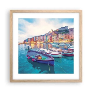 Poszter világos tölgy keretben - Színes este a kikötőben - 40x40 cm