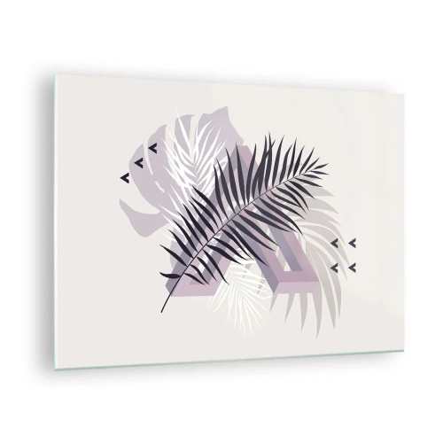 Üveg kép - Minimalista kompozíció pálmalevelekkel és geometrikus formákkal. - 70x50cm - Az árnyék árnyéka - Modern fali dekoráció nappalihoz és hálószobához ARTTOR