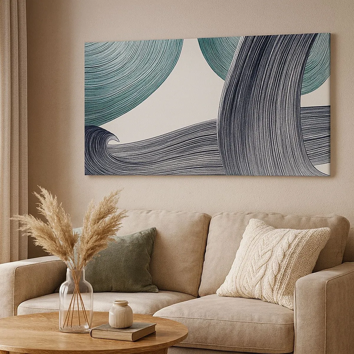 Vászonkép - Smaragdzöld és fekete nyomok - 100x40 cm