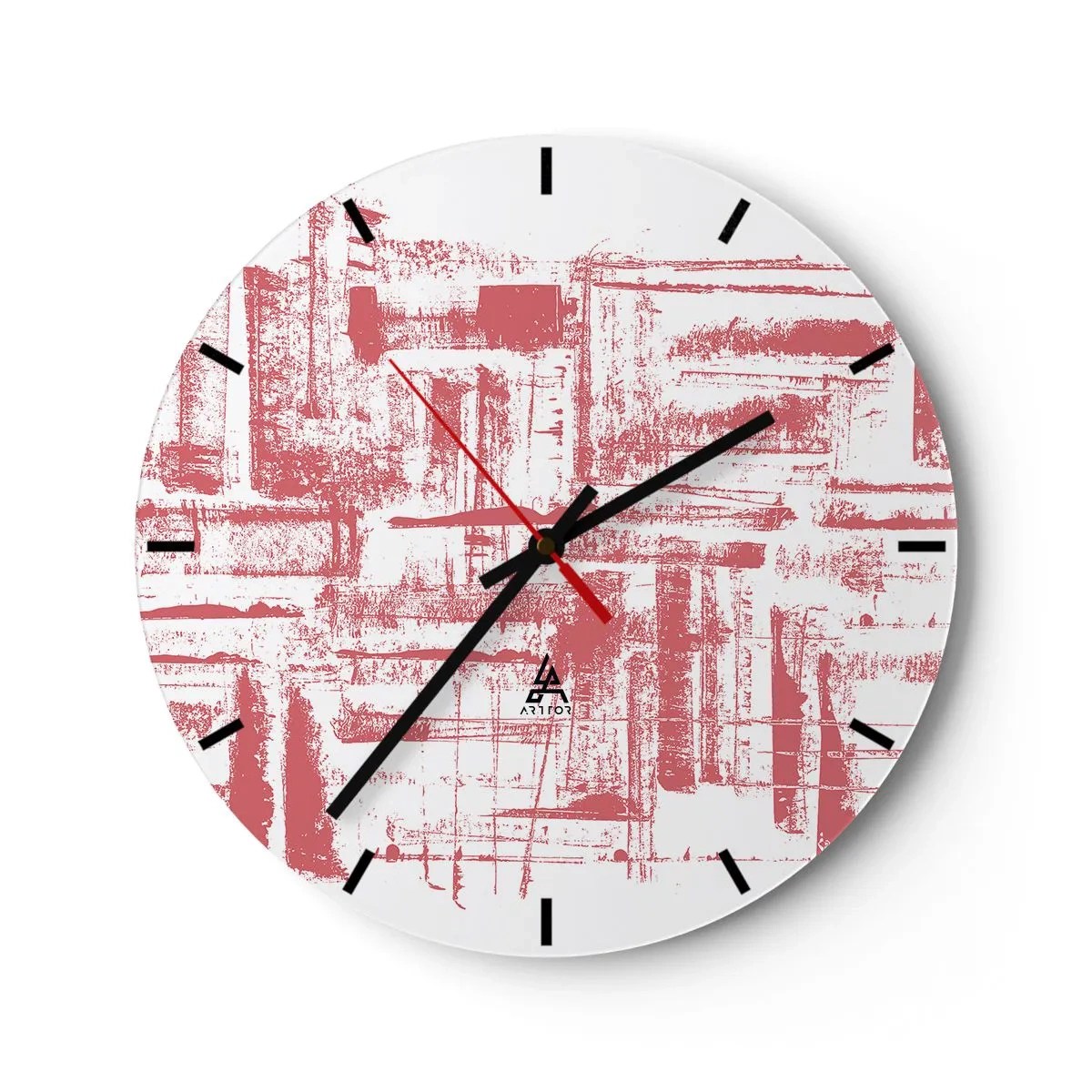 Falióra, Óra - Grafikus, absztrakt szimbólumok és textúrák bézs és fekete árnyalatokban - 30x30cm - A vörös város - Modern fali dekoráció nappalihoz, konyhához és hálószobához ARTTOR