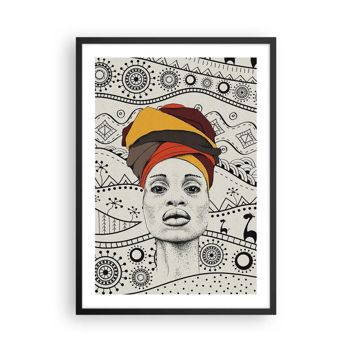 Poszter fehér keretben - Afrikai pátriárka - 50x70cm - Afrikai portré - Modern fali dekoráció nappalihoz és hálószobához ARTTOR