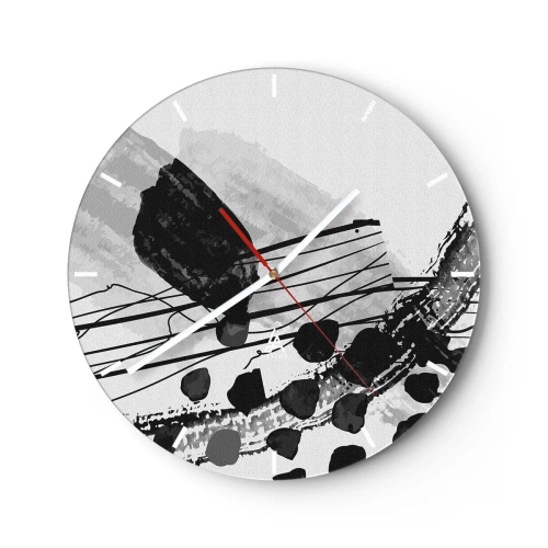 Falióra, Óra - Fekete-fehér absztrakt formák és vonalak világos háttéren - 30x30cm - Fekete-fehér organikus absztrakció - Modern fali dekoráció nappalihoz, konyhához és hálószobához ARTTOR