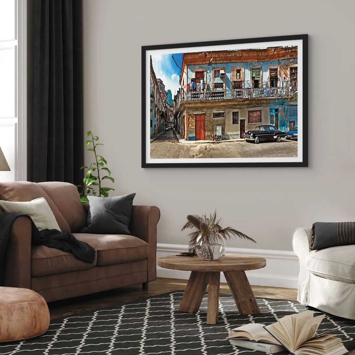 Poszter fehér keretben - Havannai hangulat - 100x70 cm