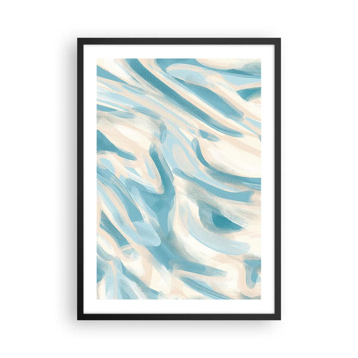 Poszter fehér keretben - Absztrakt hullámok kék és bézs árnyalatokban - 50x70cm - Tavaszi szellők - Modern fali dekoráció nappalihoz és hálószobához ARTTOR