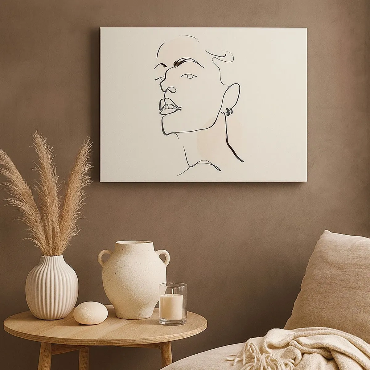 Vászonkép - Minimalista vázlat egy női arcról - 70x50cm - Büszke tekintet - Modern fali dekoráció nappalihoz és hálószobához ARTTOR