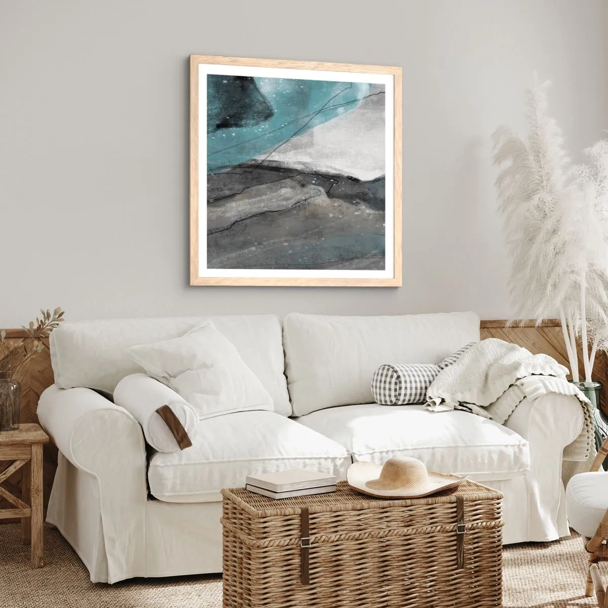 Poszter világos tölgy keretben - Absztrakció: sziklák és jég - 40x40 cm